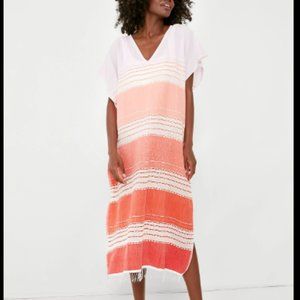 LEMLEM OS Lola long caftan in petal pink, hot bpnk highlights‎ white fringe